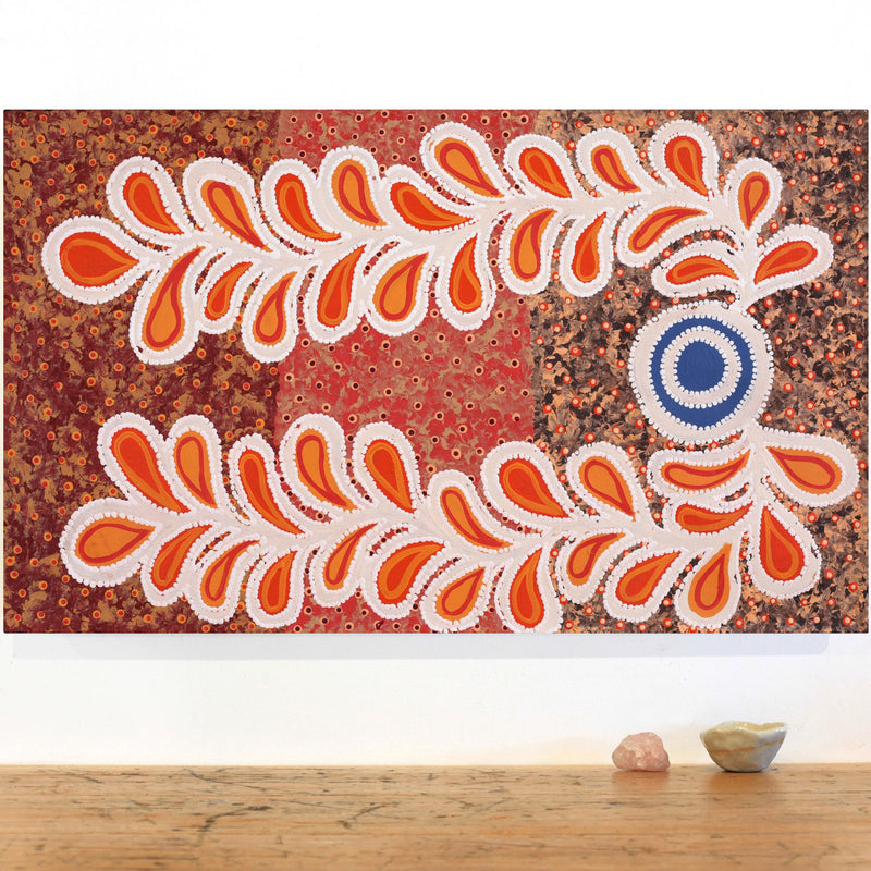 Aboriginal Artwork by Brenda Punytjina Armstrong, Kaliny-kalinypa / Ultukunpa Jukurrpa - Honey Grevillea Dreaming, 76x46cm
