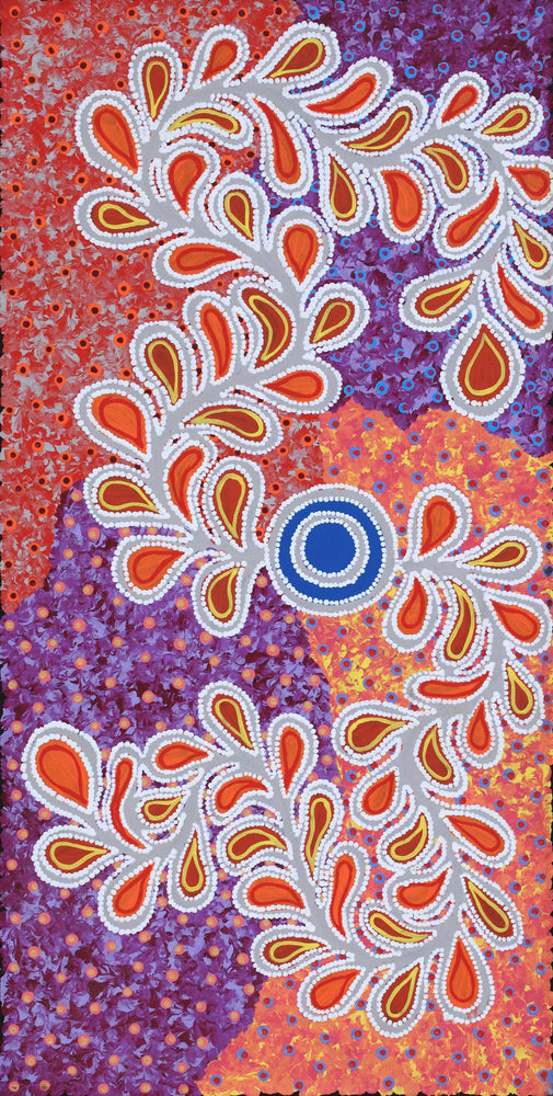 Aboriginal Artwork by Brenda Punytjina Armstrong, Kaliny-kalinypa / Ultukunpa Jukurrpa - Honey Grevillea Dreaming, 91x46cm