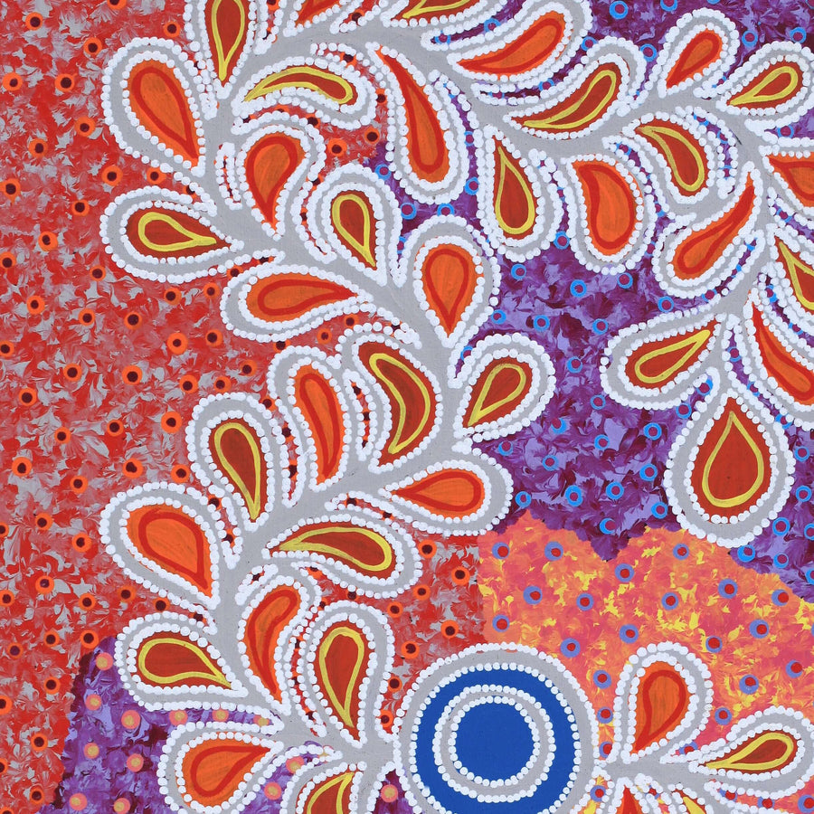 Aboriginal Artwork by Brenda Punytjina Armstrong, Kaliny-kalinypa / Ultukunpa Jukurrpa - Honey Grevillea Dreaming, 91x46cm