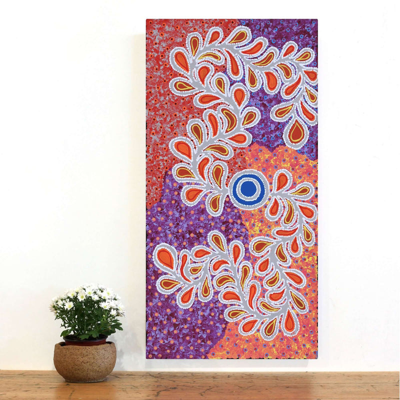 Aboriginal Artwork by Brenda Punytjina Armstrong, Kaliny-kalinypa / Ultukunpa Jukurrpa - Honey Grevillea Dreaming, 91x46cm