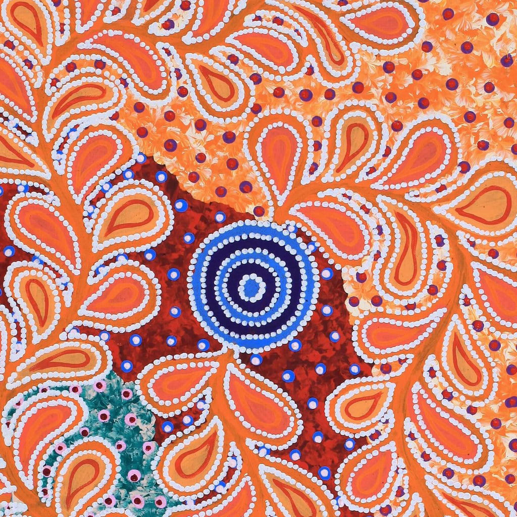 Aboriginal Artwork by Brenda Punytjina Armstrong, Kaliny-kalinypa / Ultukunpa Jukurrpa - Honey Grevillea Dreaming, 91x46cm