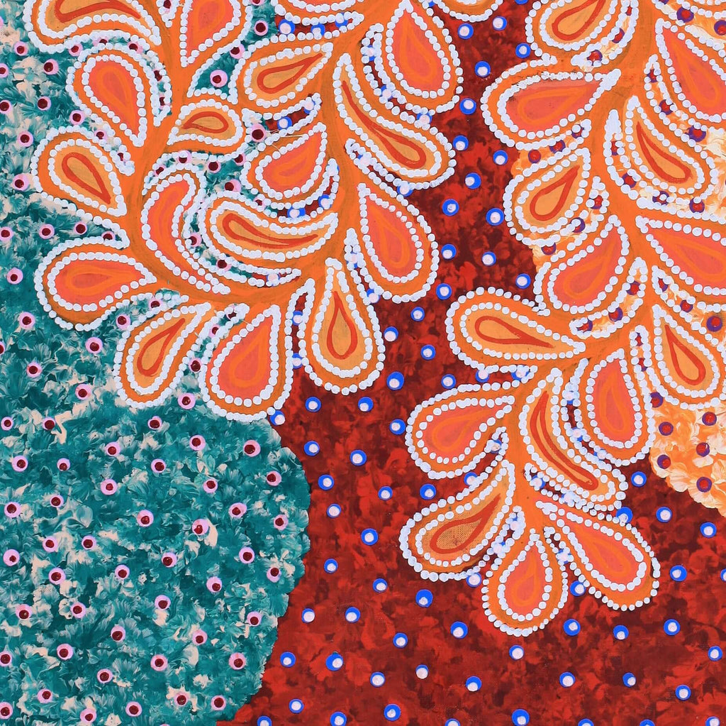 Aboriginal Artwork by Brenda Punytjina Armstrong, Kaliny-kalinypa / Ultukunpa Jukurrpa - Honey Grevillea Dreaming, 91x46cm