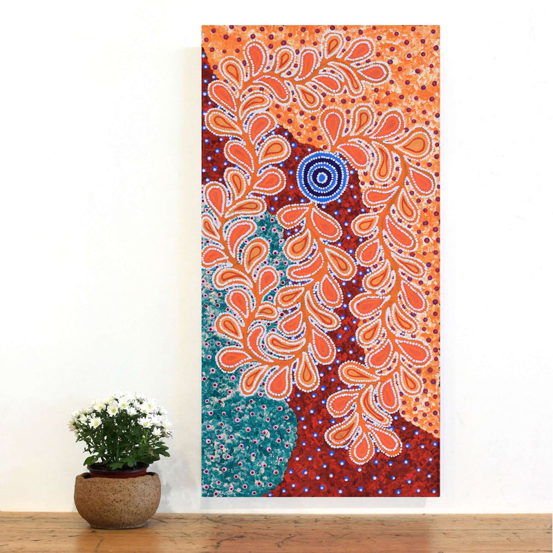 Aboriginal Artwork by Brenda Punytjina Armstrong, Kaliny-kalinypa / Ultukunpa Jukurrpa - Honey Grevillea Dreaming, 91x46cm