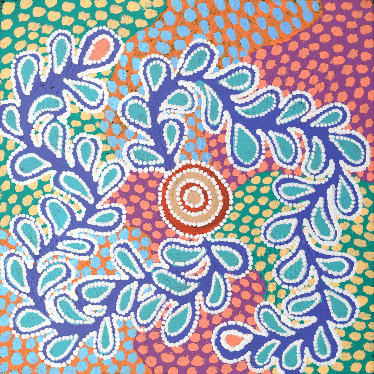 Aboriginal Art by Brenda Punytjina Armstrong, Kaliny-kalinypa / Ultukunpa Jukurrpa  -  Honey Grevillea Dreaming, 30x30cm - ART ARK®