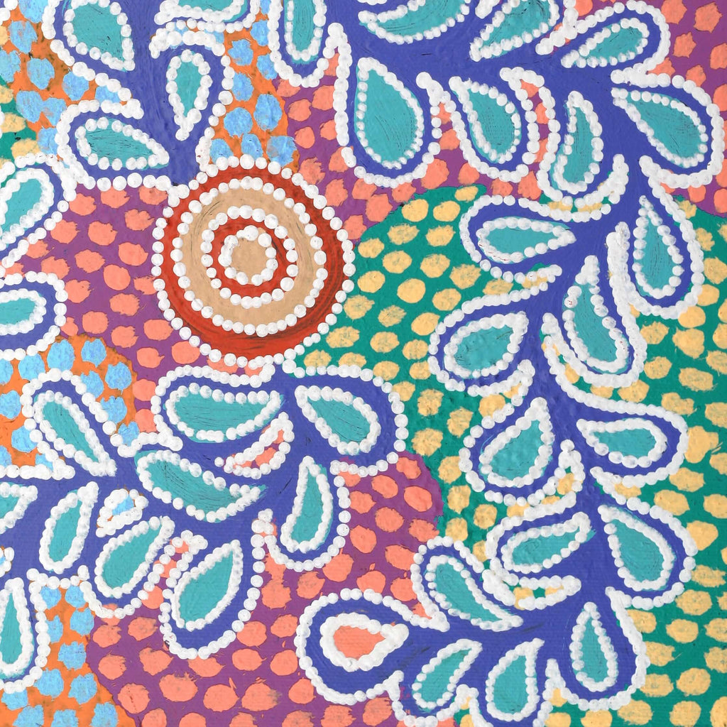 Aboriginal Artwork by Brenda Punytjina Armstrong, Kaliny-kalinypa / Ultukunpa Jukurrpa - Honey Grevillea Dreaming, 30x30cm