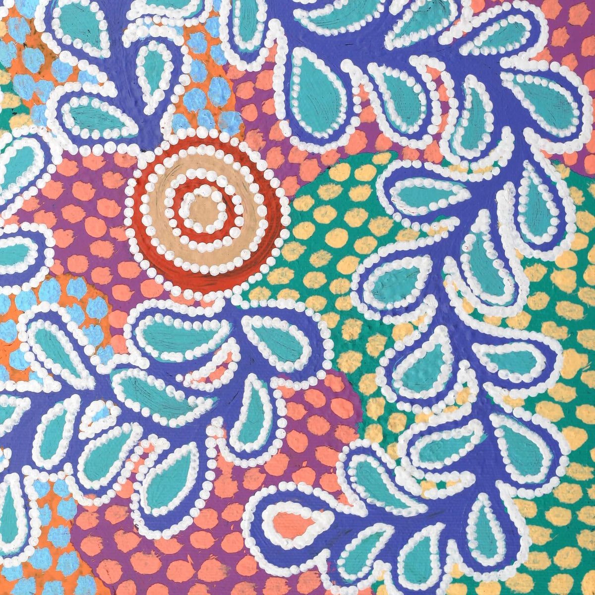 Aboriginal Artwork by Brenda Punytjina Armstrong, Kaliny-kalinypa / Ultukunpa Jukurrpa - Honey Grevillea Dreaming, 30x30cm