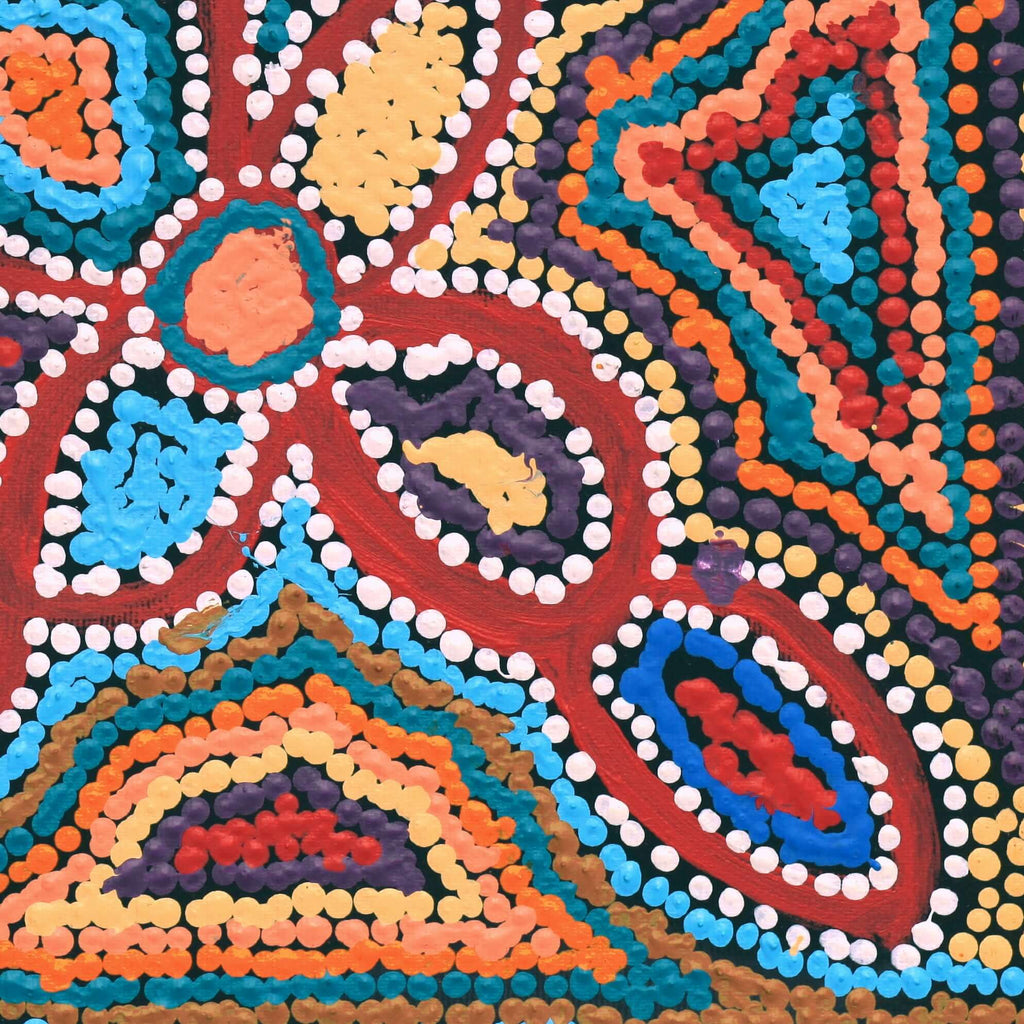 Aboriginal Artwork by Bridget Napangardi Williams, Ngalyipi Jukurrpa (Snake Vine Dreaming) - Purturlu, 30x30cm