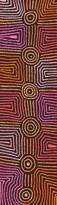 Aboriginal Artwork by Carol Nampijinpa Larry, Karnta Jukurrpa (Womens Dreaming), 107x30cm