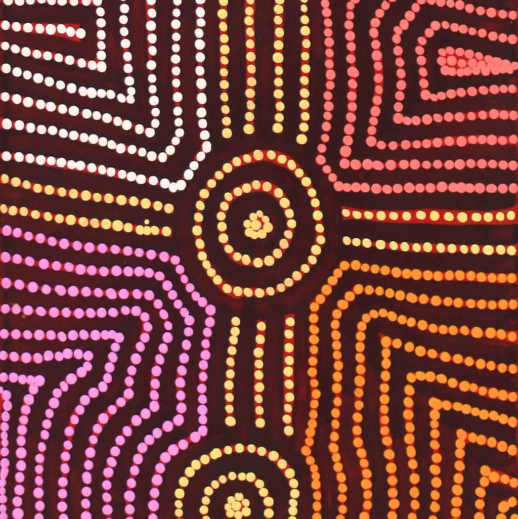 Aboriginal Artwork by Carol Nampijinpa Larry, Karnta Jukurrpa (Womens Dreaming), 107x30cm