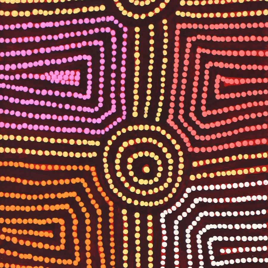 Aboriginal Artwork by Carol Nampijinpa Larry, Karnta Jukurrpa (Womens Dreaming), 107x30cm