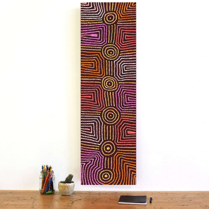 Aboriginal Artwork by Carol Nampijinpa Larry, Karnta Jukurrpa (Womens Dreaming), 107x30cm