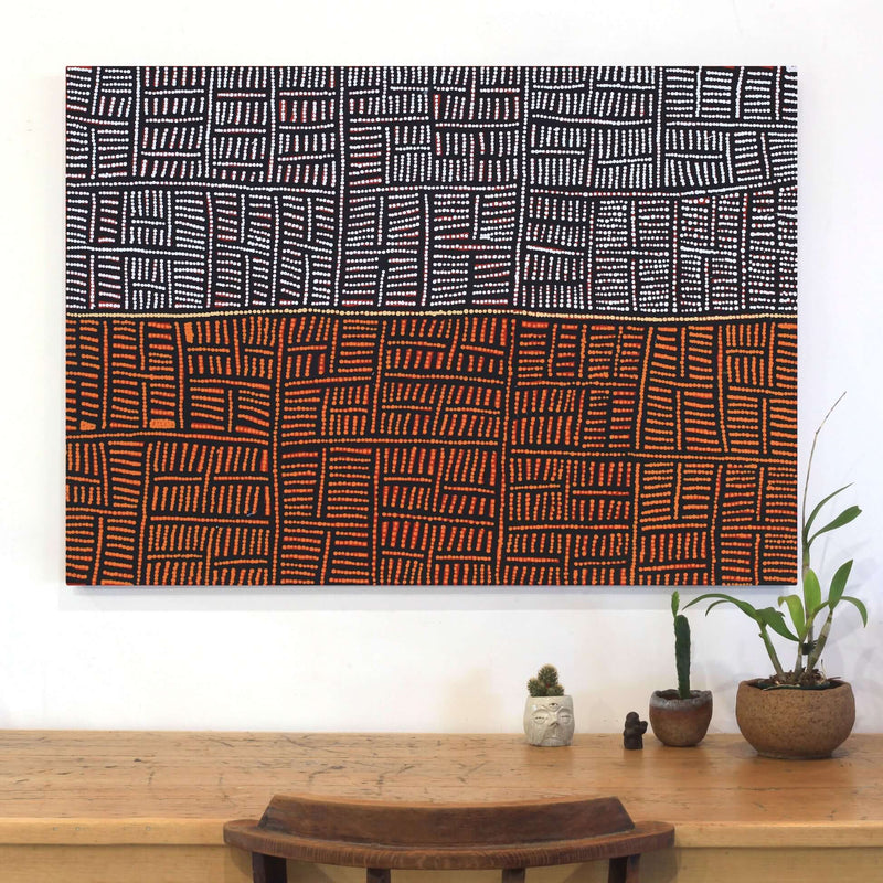 Aboriginal Artwork by Carol Nampijinpa Larry, Karnta Jukurrpa (Womens Dreaming), 107x76cm