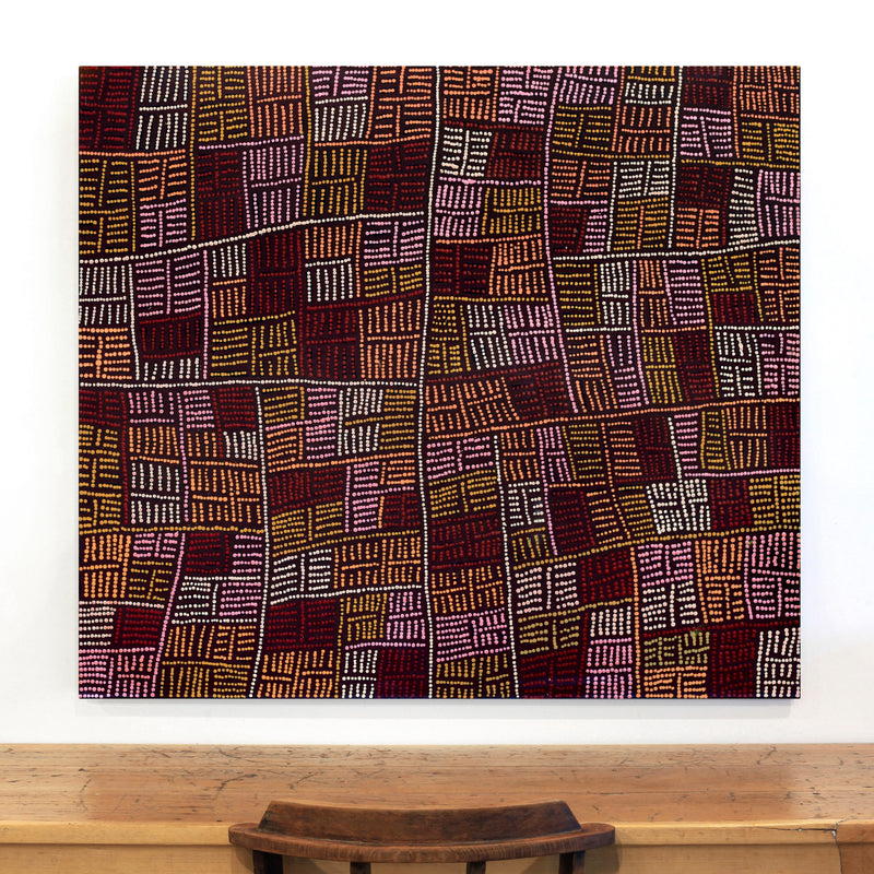 Aboriginal Artwork by Carol Nampijinpa Larry, Karnta Jukurrpa (Womens Dreaming), 122x107cm