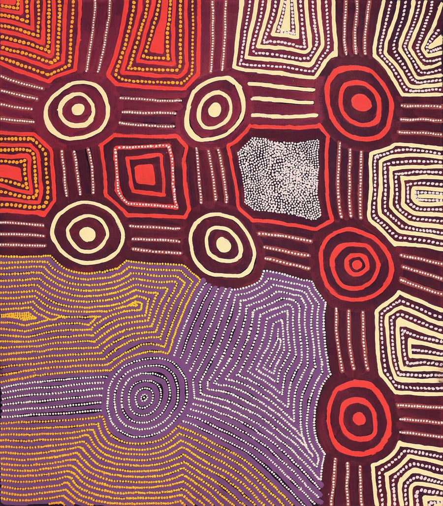 Aboriginal Artwork by Carol Nampijinpa Larry, Karnta Jukurrpa (Womens Dreaming), 122x107cm
