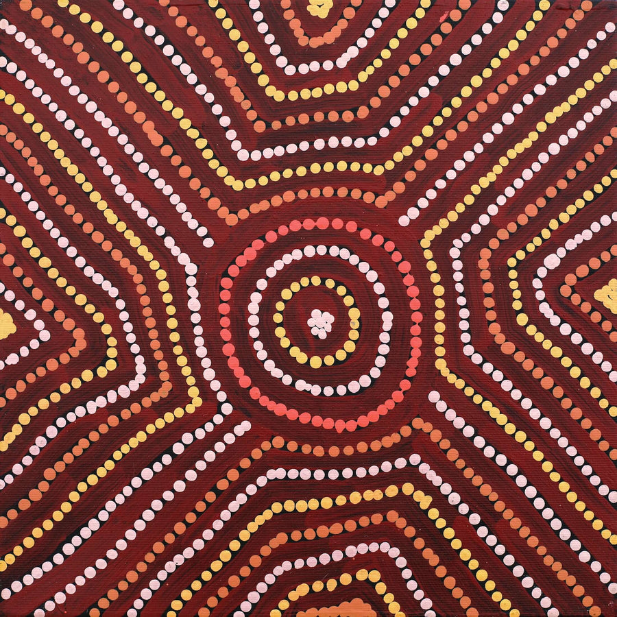 Aboriginal Artwork by Carol Nampijinpa Larry, Karnta Jukurrpa (Womens Dreaming), 30x30cm