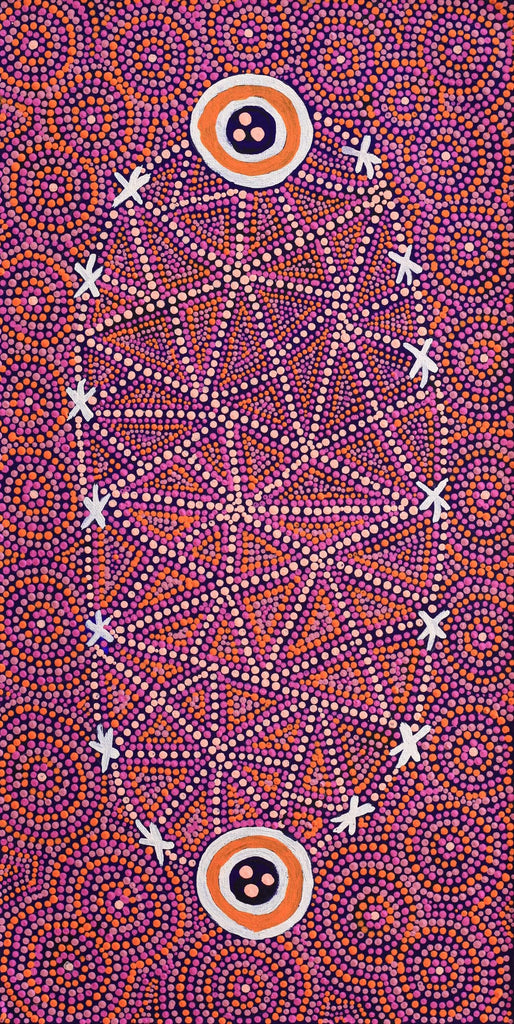 Aboriginal Artwork by Carol Napaljarri Kitson, Ngatijirri Jukurrpa (Budgerigar Dreaming), 61x30cm