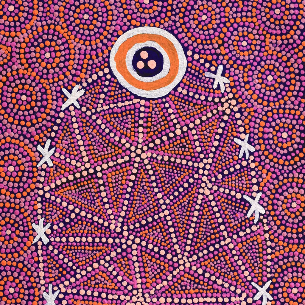Aboriginal Artwork by Carol Napaljarri Kitson, Ngatijirri Jukurrpa (Budgerigar Dreaming), 61x30cm