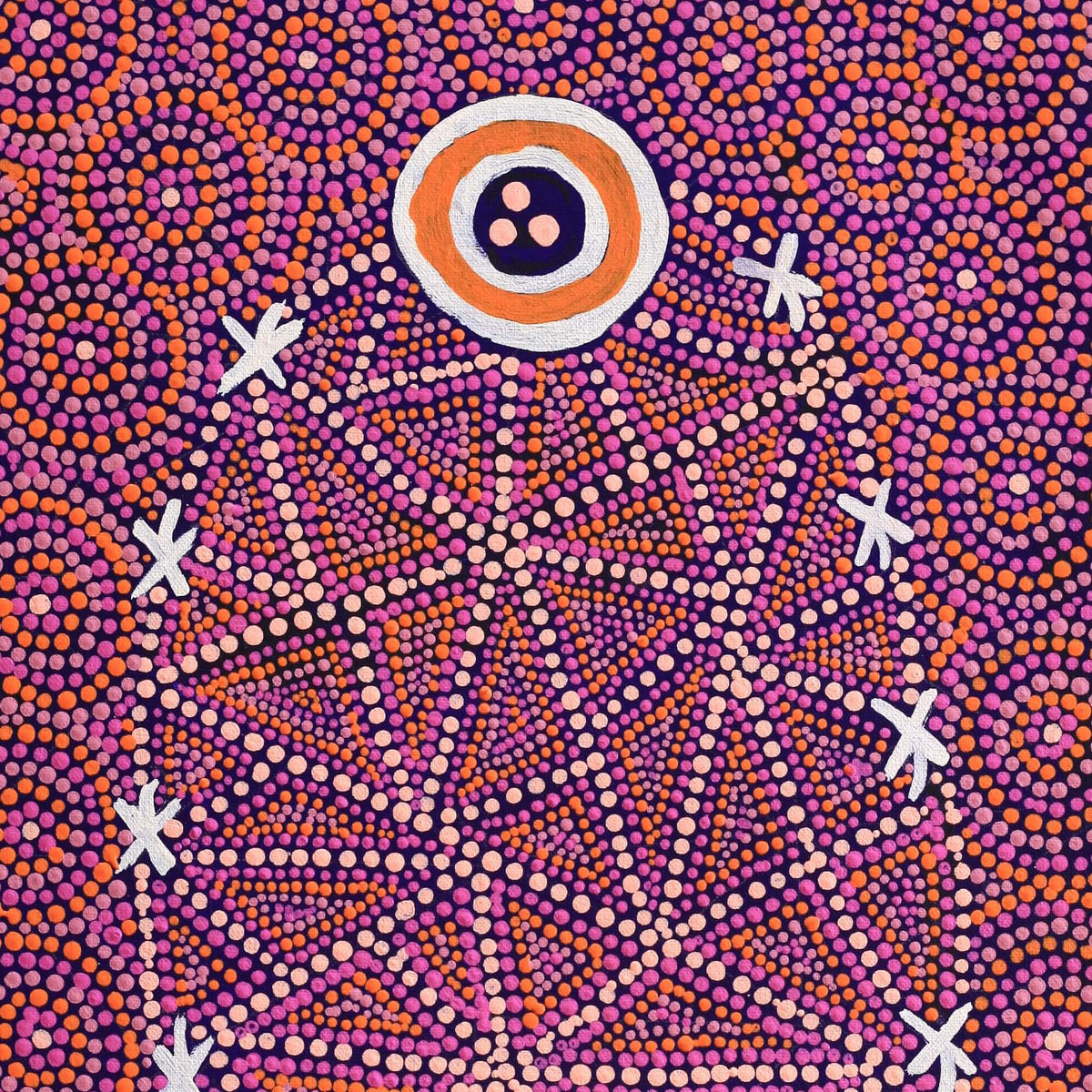 Aboriginal Artwork by Carol Napaljarri Kitson, Ngatijirri Jukurrpa (Budgerigar Dreaming), 61x30cm