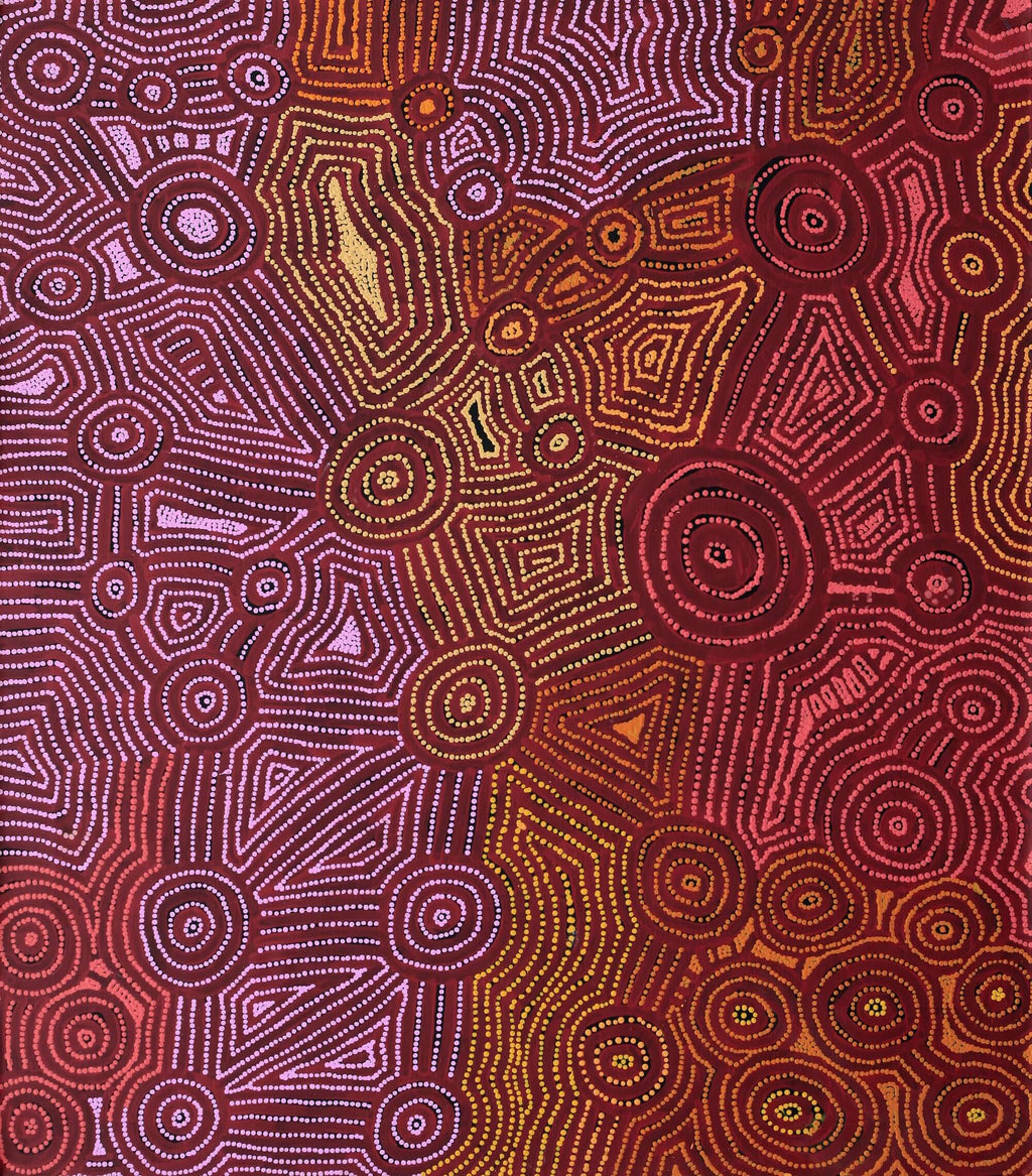 Aboriginal Artwork by Carol Nampijinpa Larry, Karnta Jukurrpa (Womens Dreaming), 122x107cm