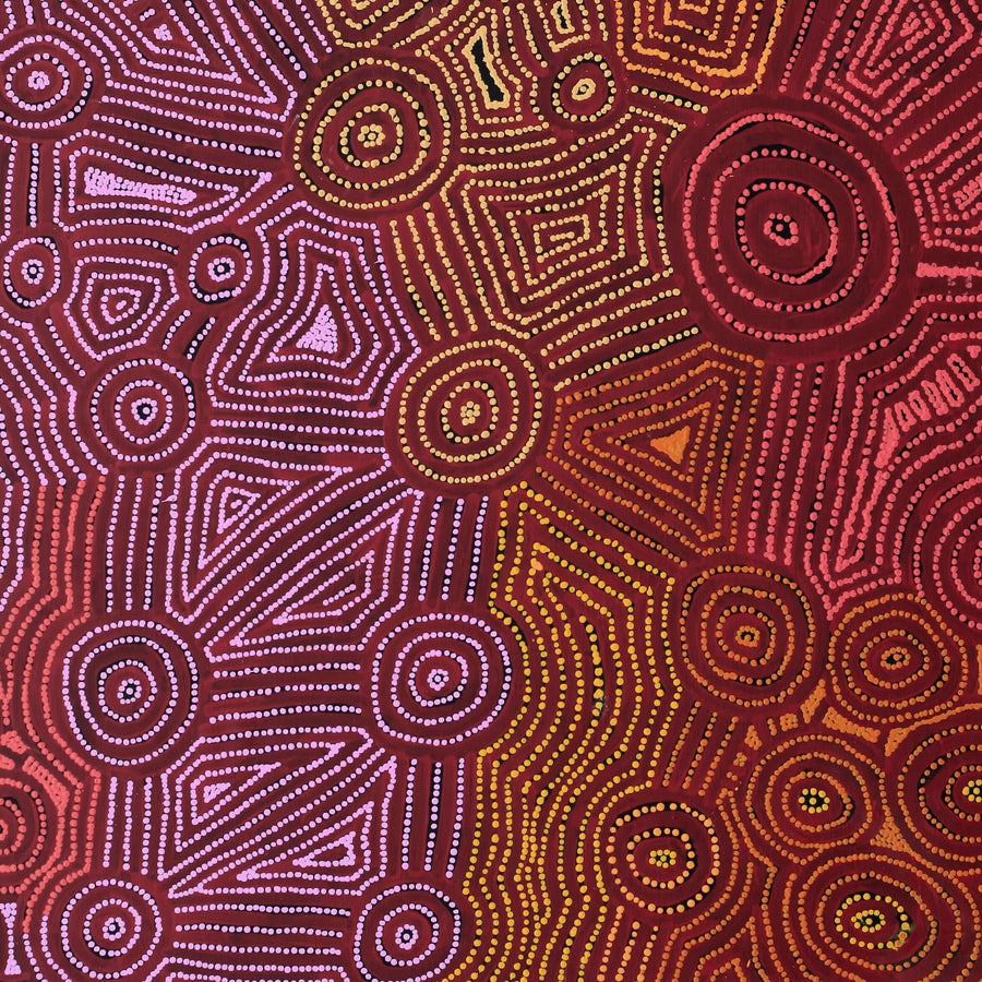 Aboriginal Artwork by Carol Nampijinpa Larry, Karnta Jukurrpa (Womens Dreaming), 122x107cm