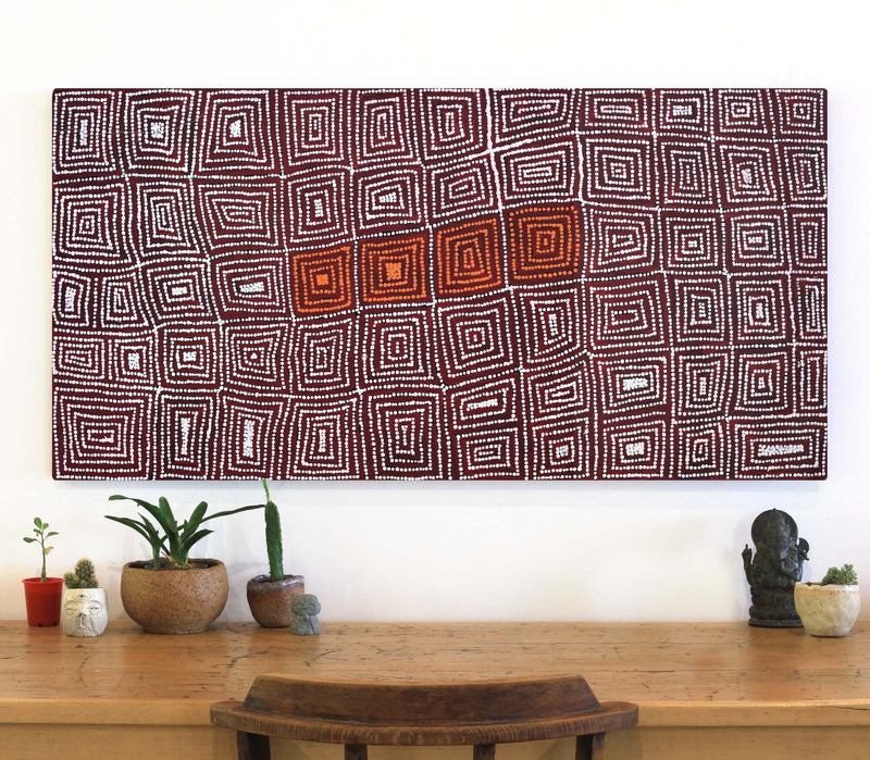 Aboriginal Artwork by Carol Nampijinpa Larry, Karnta Jukurrpa (Womens Dreaming), 122x61cm