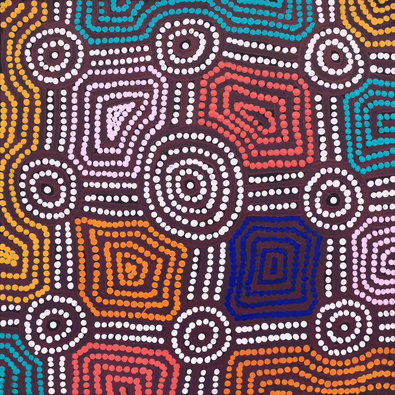 Aboriginal Artwork by Carol Nampijinpa Larry, Karnta Jukurrpa (Womens Dreaming), 30x30cm