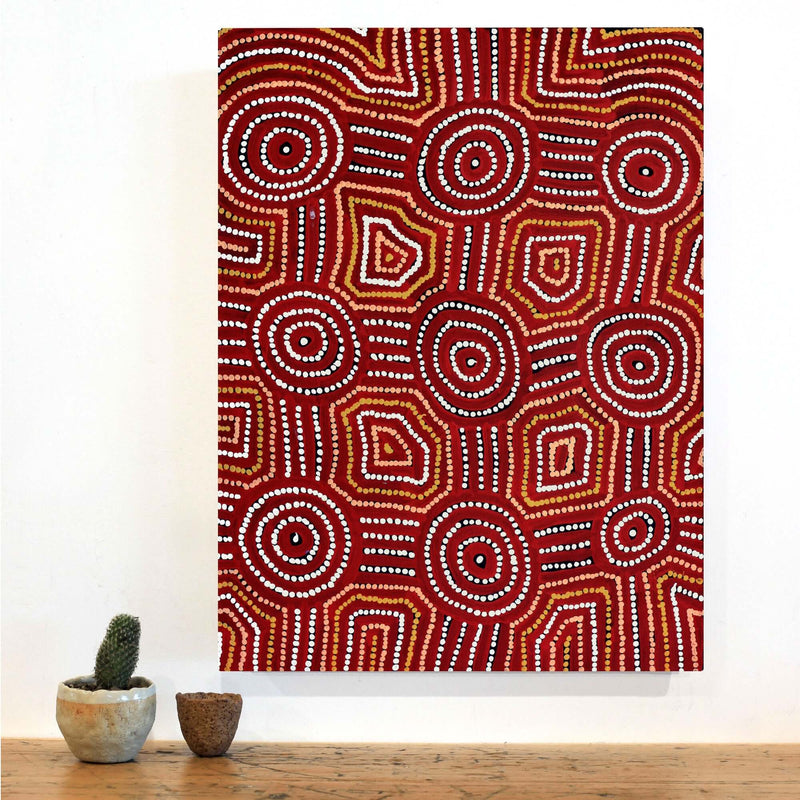 Aboriginal Artwork by Carol Nampijinpa Larry, Karnta Jukurrpa (Womens Dreaming), 61x46cm