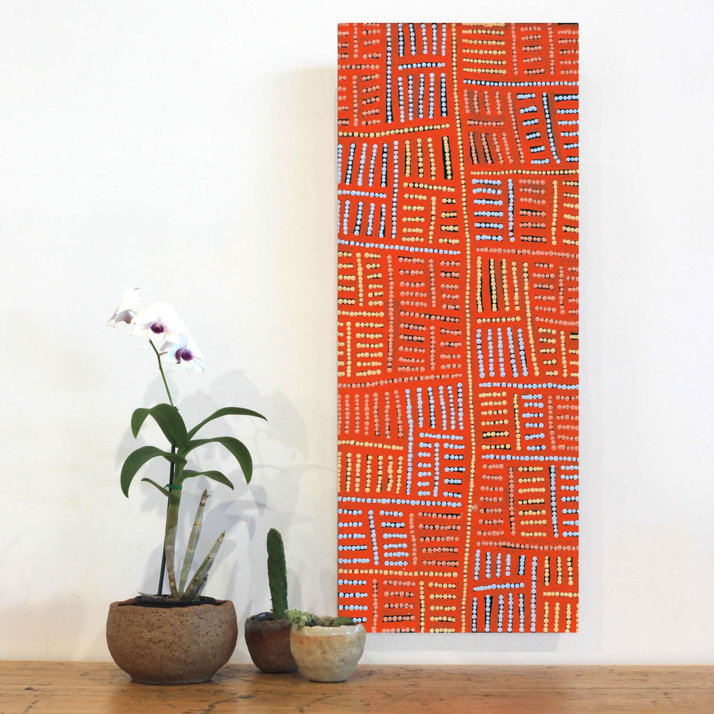 Aboriginal Artwork by Carol Nampijinpa Larry, Karnta Jukurrpa (Womens Dreaming), 76x30cm