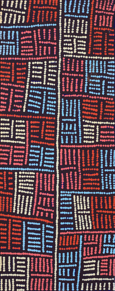 Aboriginal Artwork by Carol Nampijinpa Larry, Karnta Jukurrpa (Womens Dreaming), 76x30cm