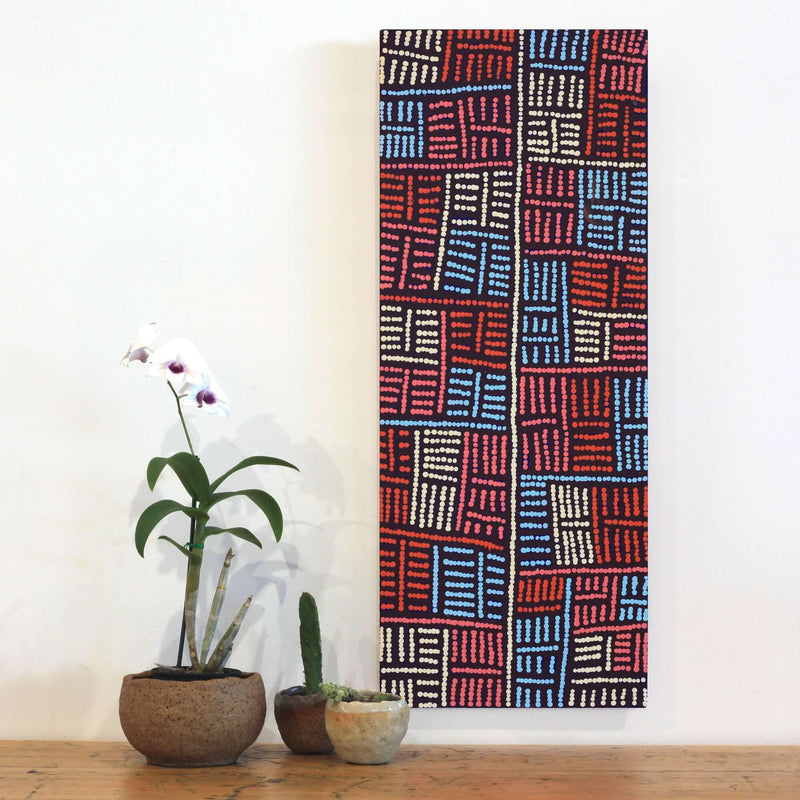 Aboriginal Artwork by Carol Nampijinpa Larry, Karnta Jukurrpa (Womens Dreaming), 76x30cm