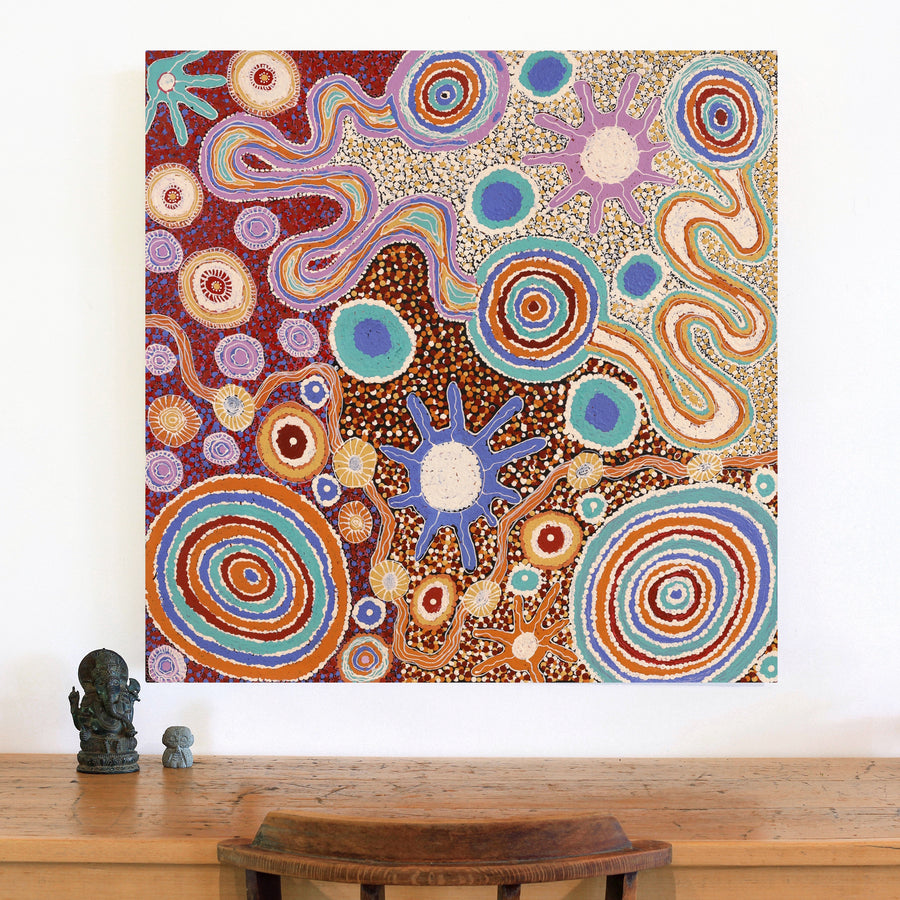 Aboriginal Artwork by Carolyn Dunn, Piltati Tjukurpa, 91x91cm