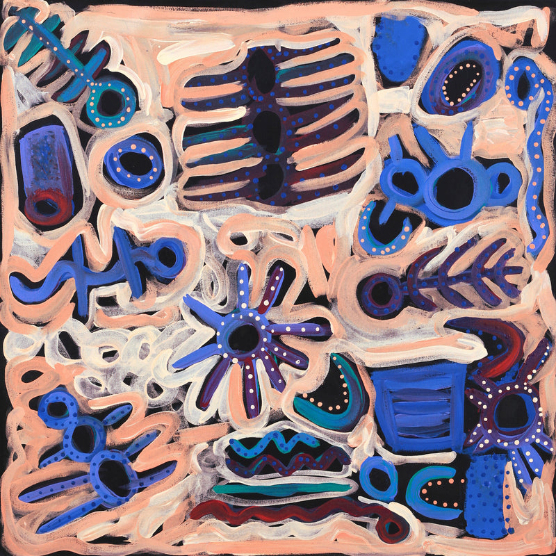 Aboriginal Artwork by Cassaria Young Hogan, Bush Trip, 91x91cm