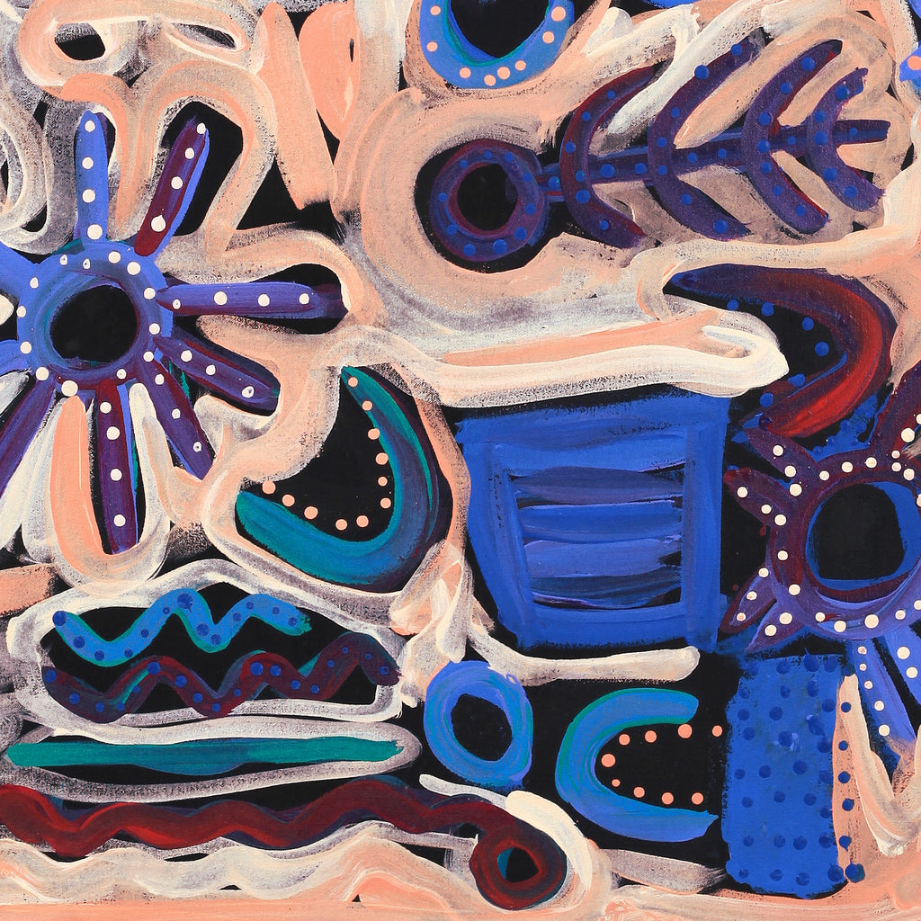 Aboriginal Artwork by Cassaria Young Hogan, Bush Trip, 91x91cm