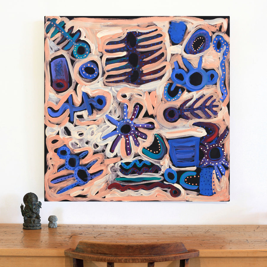 Aboriginal Artwork by Cassaria Young Hogan, Bush Trip, 91x91cm