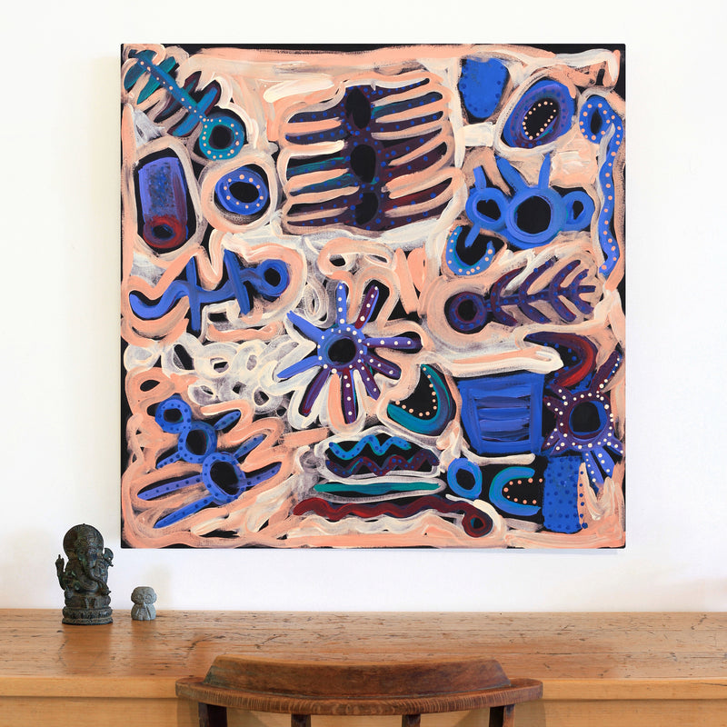 Aboriginal Artwork by Cassaria Young Hogan, Bush Trip, 91x91cm