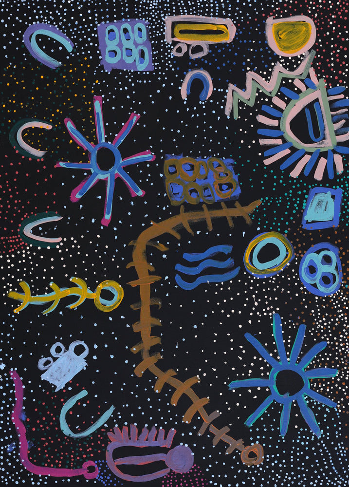 Aboriginal Artwork by Cassaria Young Hogan, Bush Trip, 127x91cm