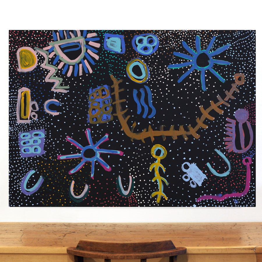 Aboriginal Artwork by Cassaria Young Hogan, Bush Trip, 127x91cm