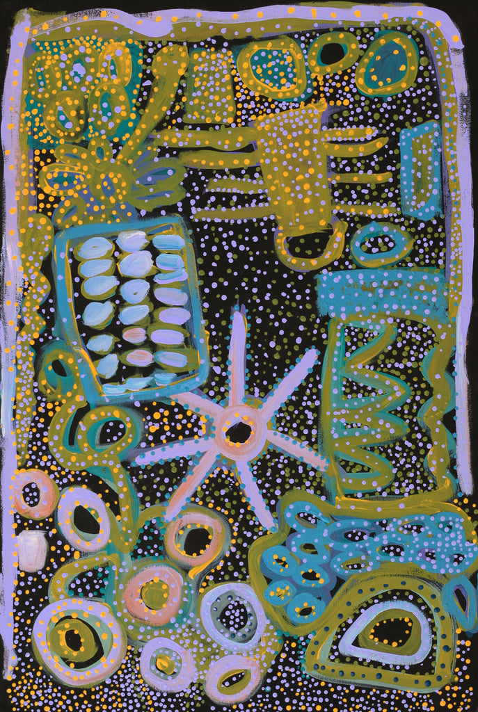 Aboriginal Art by Cassaria Young Hogan, Bush Trip, 91x61cm - ART ARK®