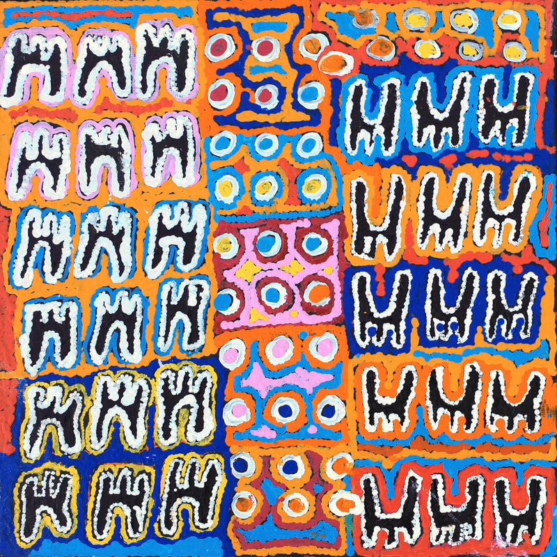 Aboriginal Artwork by Catherine Nungarrayi Malbunka, Mina Mina Jukurrpa (Mina Mina Dreaming) - Ngalyipi, 30x30cm