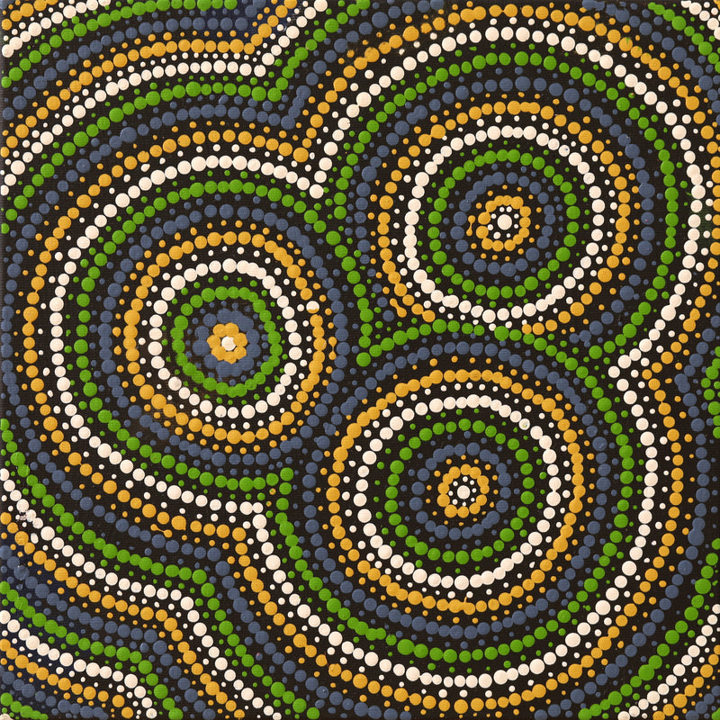 Aboriginal Artwork by Cecilia Napurrurla Wilson, Nguru Yurntumu-wana (Country around Yuendumu), 30x30cm