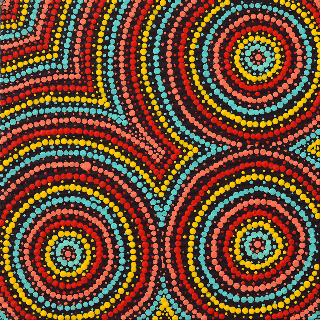 Aboriginal Artwork by Cecilia Napurrurla Wilson, Nguru Yurntumu-wana (Country around Yuendumu), 30x30cm