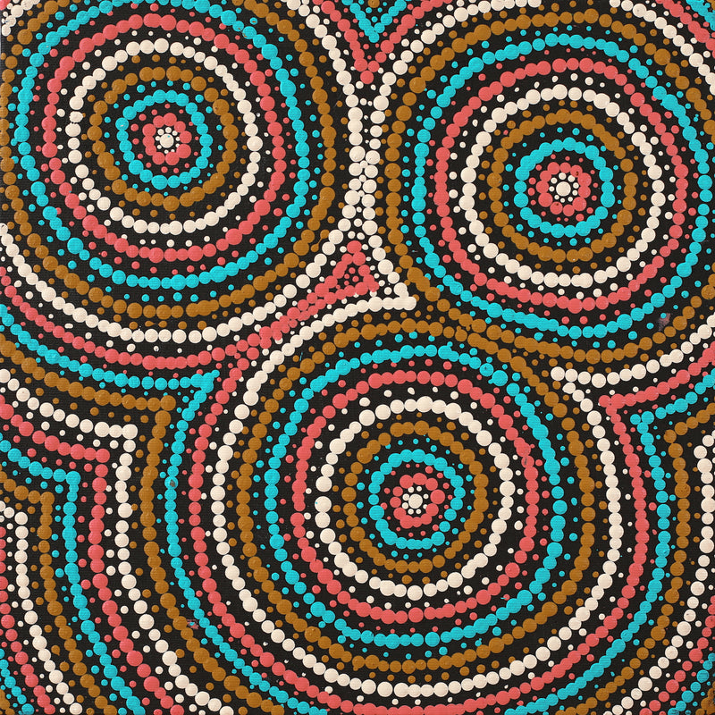 Aboriginal Artwork by Cecilia Napurrurla Wilson, Nguru Yurntumu-wana (Country around Yuendumu), 30x30cm