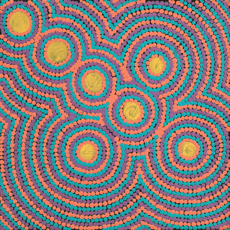 Aboriginal Artwork by Cecilia Napurrurla Wilson, Nguru Yurntumu-wana (Country around Yuendumu), 30x30cm