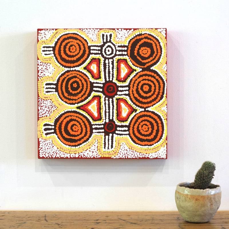 Aboriginal Artwork by Cecily Napanangka Granites, Mina Mina Jukurrpa (Mina Mina Dreaming), 30x30cm