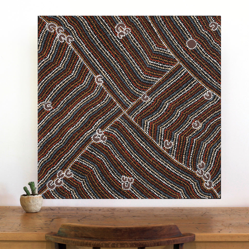 Aboriginal Art by Celestine Nungarrayi Tex, Lappi Lappi Jukurrpa, 76x76cm - ART ARK®