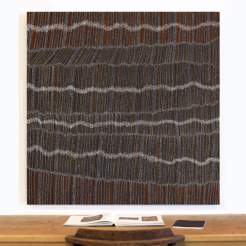 Aboriginal Artwork by Chantelle Nampijinpa Robertson, Ngapa Jukurrpa (Water Dreaming) - Puyurru, 122x122cm