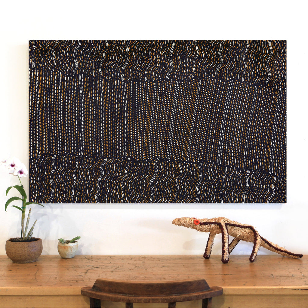 Aboriginal Artwork by Chantelle Nampijinpa Robertson, Ngapa Jukurrpa (Water Dreaming) - Puyurru,122x76cm