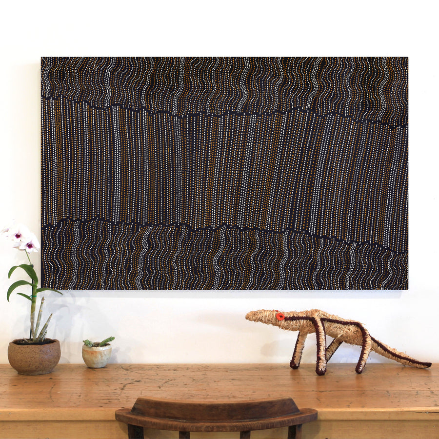Aboriginal Artwork by Chantelle Nampijinpa Robertson, Ngapa Jukurrpa (Water Dreaming) - Puyurru,122x76cm