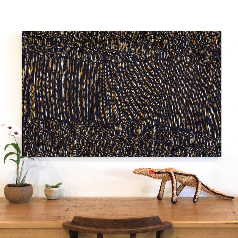 Aboriginal Artwork by Chantelle Nampijinpa Robertson, Ngapa Jukurrpa (Water Dreaming) - Puyurru,122x76cm