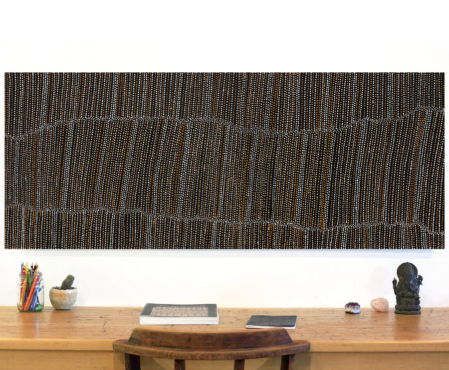 Aboriginal Artwork by Chantelle Nampijinpa Robertson, Ngapa Jukurrpa (Water Dreaming) - Puyurru, 152x61cm